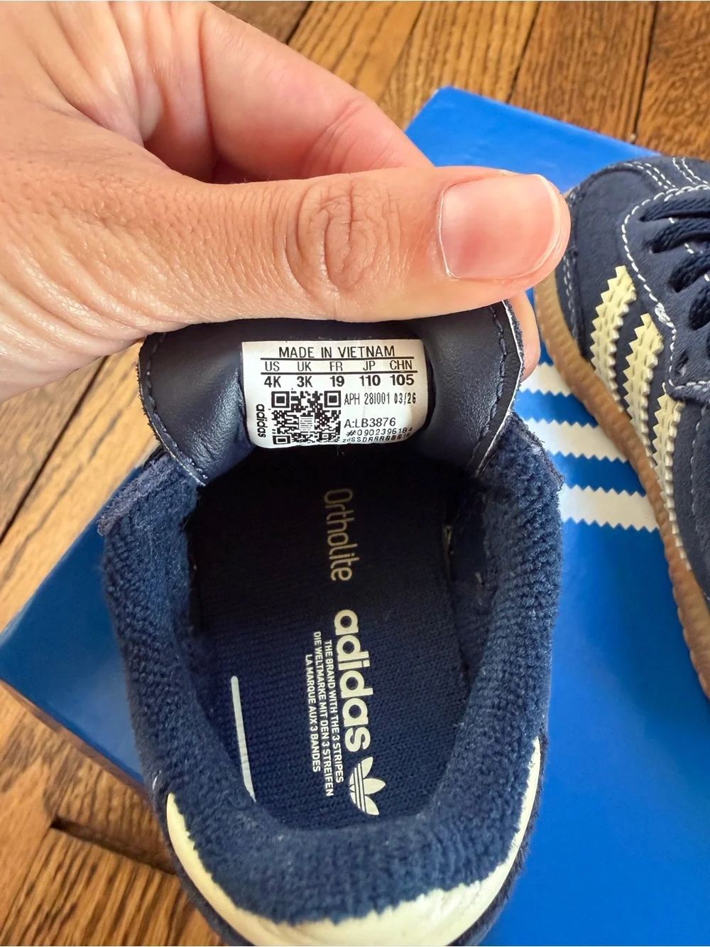 adidas Originals blue Samba OG shoe box